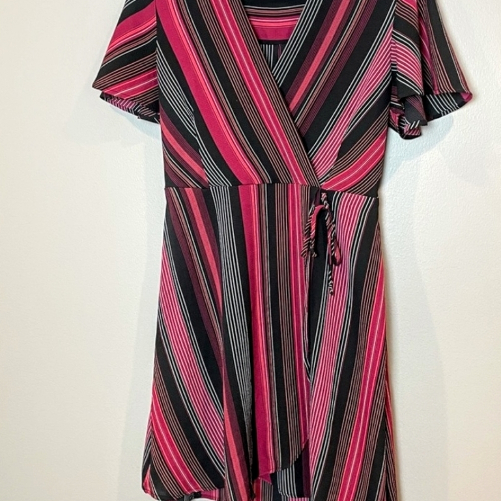 Monteau Striped Faux Wrap Dress